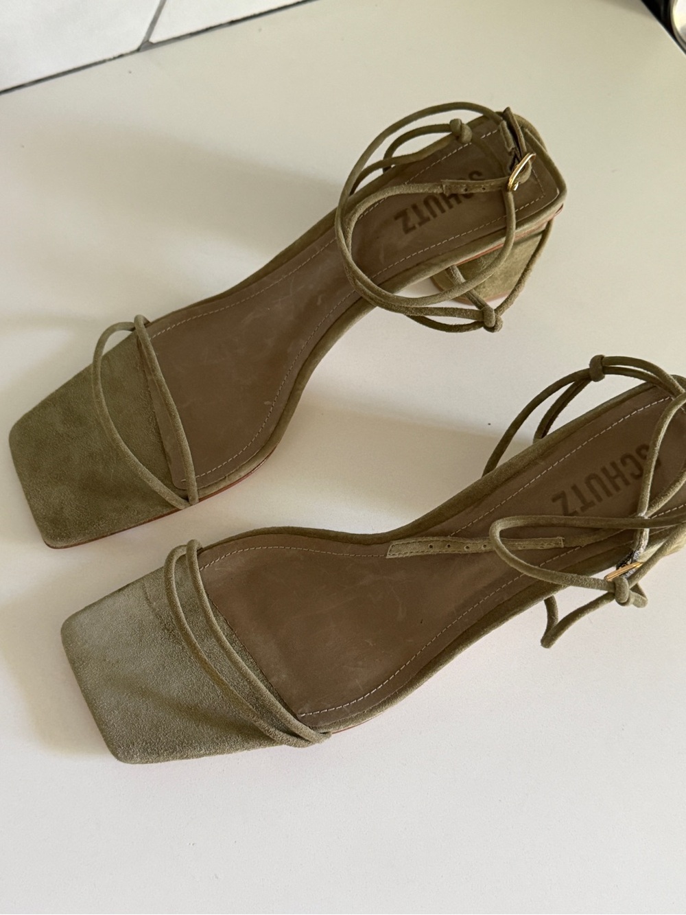 Schutz Suede Green Strappy Heel Sandal - Picture 6 of 15